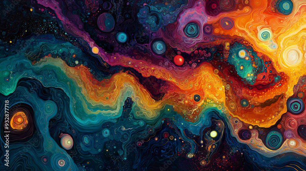 An abstract design depicting the deep layers of the subconscious mind, using vibrant colors and flowing shapes to represent automatic thoughts An abstract design depicting the deep layers of the subconscious mind, using vibrant colors and flowing shapes to represent automatic thoughts