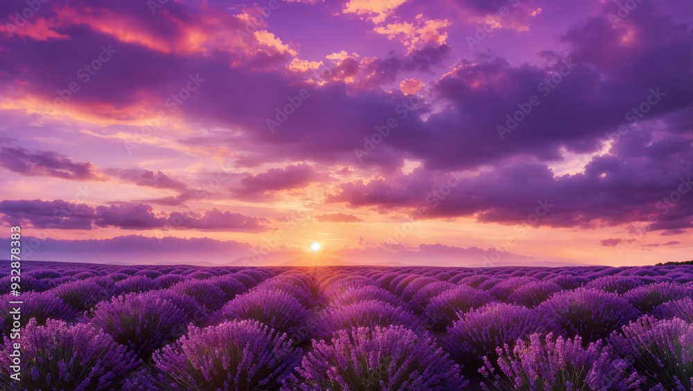 This is a picture of a field of purple lavender flowers with a lone tree in the center and a sunset in the background.
This is a picture of a field of purple lavender flowers with a lone tree in the center and a sunset in the background.
