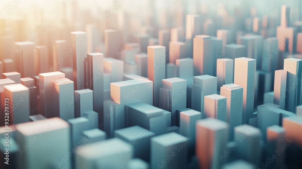 Fototapeta premium An abstract cityscape created by geometric 3D shapes, with a geometric 3D background, Generated AI