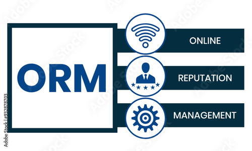 Online Reputation Management acronym. ORM refers to the influencing and controlling of an individual's or group's reputation. Vector Illustration Concept