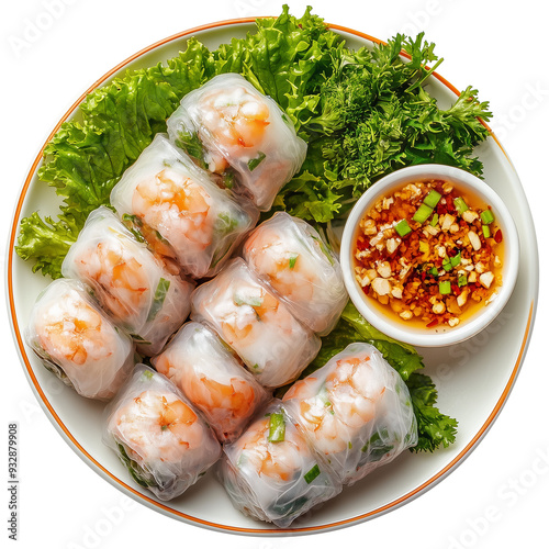 Goi cuon Vietnamese spring roll top view isolated on transparent or white background  photo