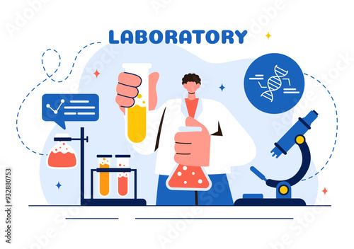 A Vector Illustration of a Laboratory Conducting Scientific Research, Experimentation, and Measurement on a Flat Cartoon Style Background