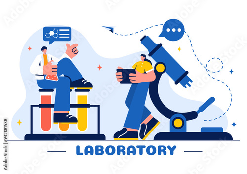 A Vector Illustration of a Laboratory Conducting Scientific Research, Experimentation, and Measurement on a Flat Cartoon Style Background