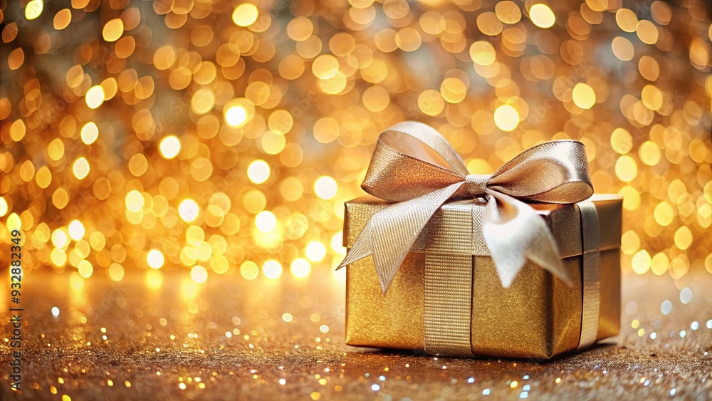 A beautifully wrapped gift box with a shiny bow on a festive background, present, surprise, celebration, holiday, ribbon A beautifully wrapped gift box with a shiny bow on a festive background, present, surprise, celebration, holiday, ribbon