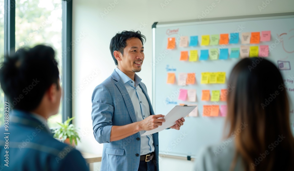 Asian Male Professional Presenting Creative Ideas During a Collaborative Team Meeting