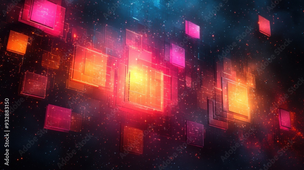 Abstract digital design with vibrant colors and geometric shapes.