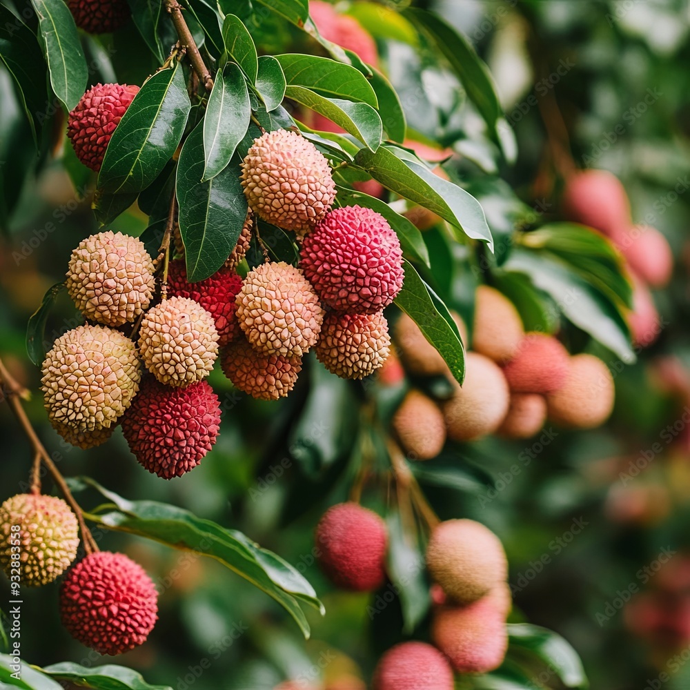 Fresh ripe lychee fruit hang on the lychee tree in the garden Fresh ripe lychee fruit hang on the lychee tree in the garden