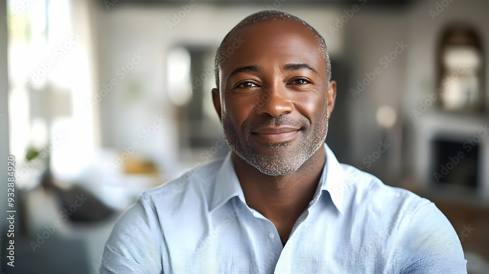 Portrait of a smiling, middle-aged man with grey hair and beard in a light blue shirt. Portrait of a smiling, middle-aged man with grey hair and beard in a light blue shirt.
