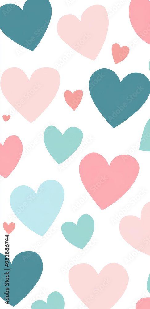 Soft pastel hearts, both large and small, create a charming wallpaper design perfect for a whimsical touch in any space. Soft pastel hearts, both large and small, create a charming wallpaper design perfect for a whimsical touch in any space.