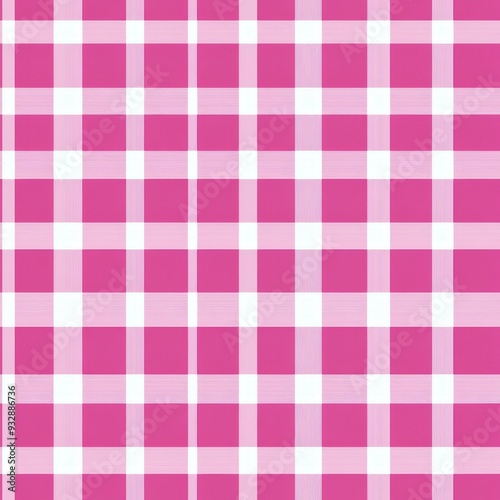 Create a chic plaid tile in pink and white, showcasing bold stripes and checks that hint at woven texture. Perfect for stylish decor.