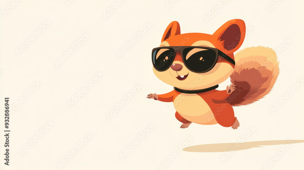 A cheerful chipmunk in sunglasses leaps joyfully, bringing a fun vibe. Perfect for vibrant, playful designs A cheerful chipmunk in sunglasses leaps joyfully, bringing a fun vibe. Perfect for vibrant, playful designs