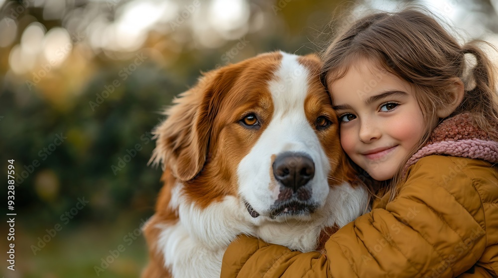 Hug dog and girl child in outdoor park for affection friendship or cuddle pet in nature Back animal and young kid with embrace for canine companion Saint Bernard or bonding together wi : Generative AI Hug dog and girl child in outdoor park for affection friendship or cuddle pet in nature Back animal and young kid with embrace for canine companion Saint Bernard or bonding together wi : Generative AI