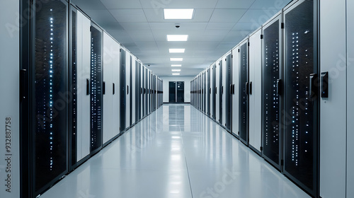 Rows of server racks in a data center hallway.