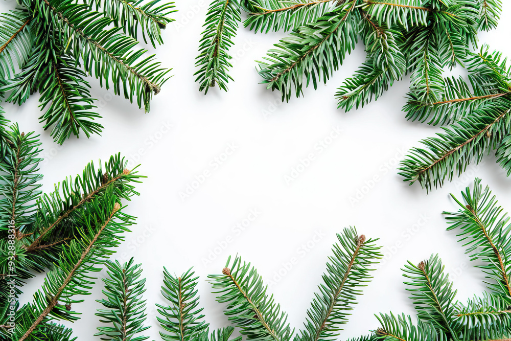 White spruce Christmas tree surrounded by various evergreens including oregon pine, colorado spruce, and jack pine. Green hues throughout the scene with a holiday touch.