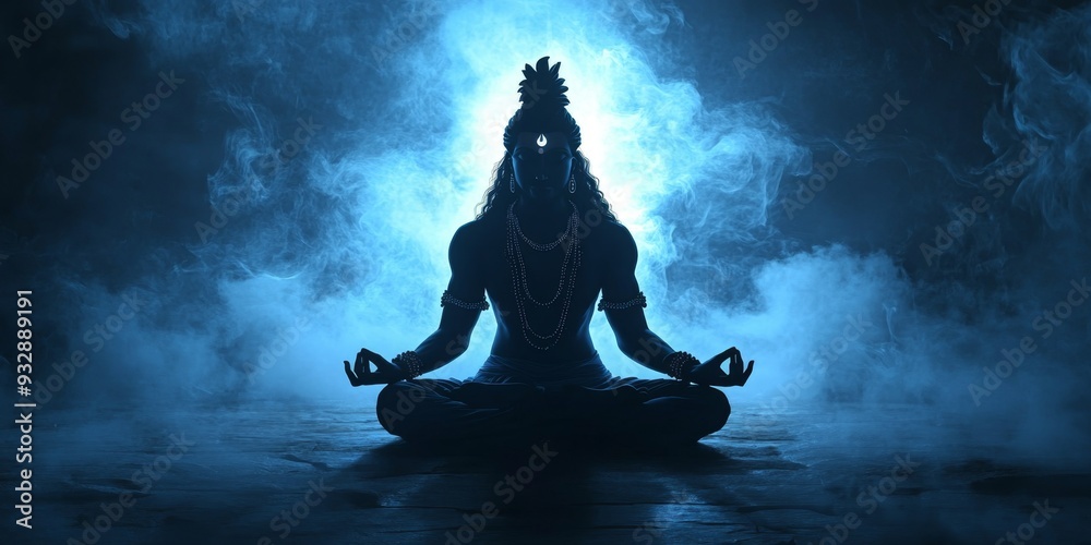Fototapeta premium Abstract Silhouette of Meditating Shiva: AI-Generated Creative Design for Spiritual Marketing. Minimalist Artistic Composition with Elegant Gradient Textures. Versatile Graphic Element for Cultural UI
