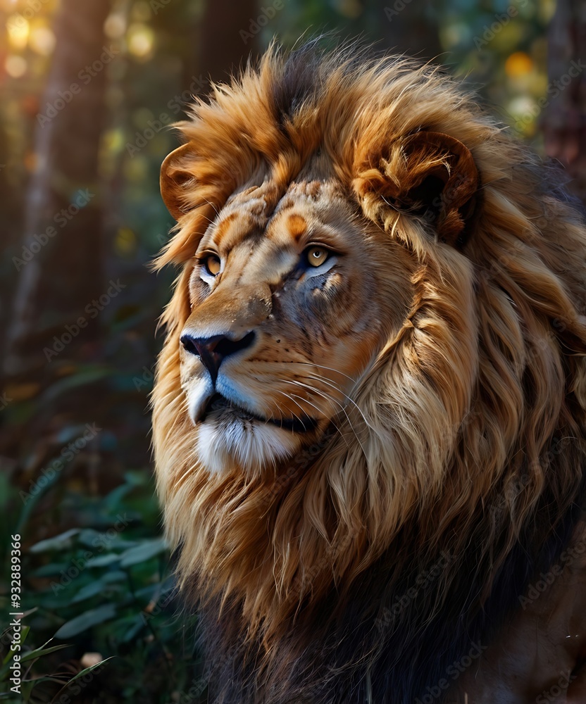 Mighty lion king of the jungle portrait, hairy animal in forest, powerful creature Mighty lion king of the jungle portrait, hairy animal in forest, powerful creature