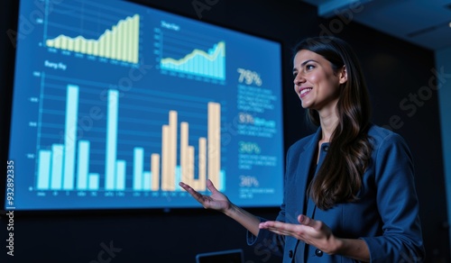 Indian Businesswoman Presents Data Driven Insights to Corporate Team in a Meeting Room