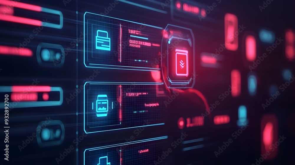 Futuristic Technology Interface with Red and Blue Lights Futuristic Technology Interface with Red and Blue Lights