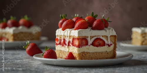 Delicious Strawberry Cake Slice, Tempting Desserts and Culinary Delights. photo