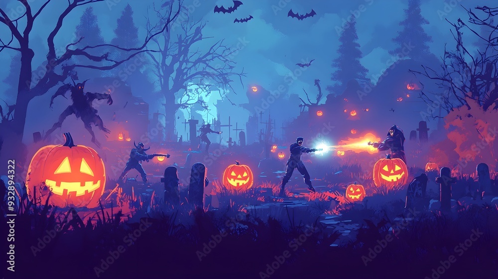 Halloween Night Battle with Jack-o-Lanterns & Ghosts Halloween Night Battle with Jack-o-Lanterns & Ghosts