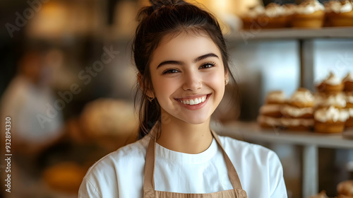 Smiling woman in a bakery w...