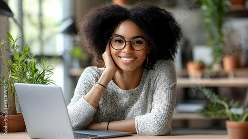 Smiling woman with glasses ...