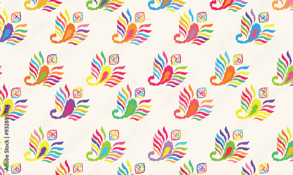 Fototapeta premium Abstract Ikat seamless pattern, perfect for ethnic-themed backgrounds, curtains, carpets, wallpapers, clothing, and decorations. Ideal for wrapping paper, batik,greeting cards, printing,creative uses.