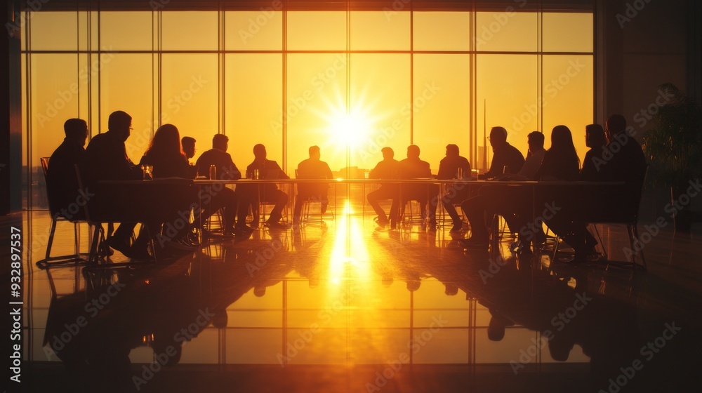 Office Team Meeting. Silhouettes of Colleagues Discussing Future Business Success Office Team Meeting. Silhouettes of Colleagues Discussing Future Business Success