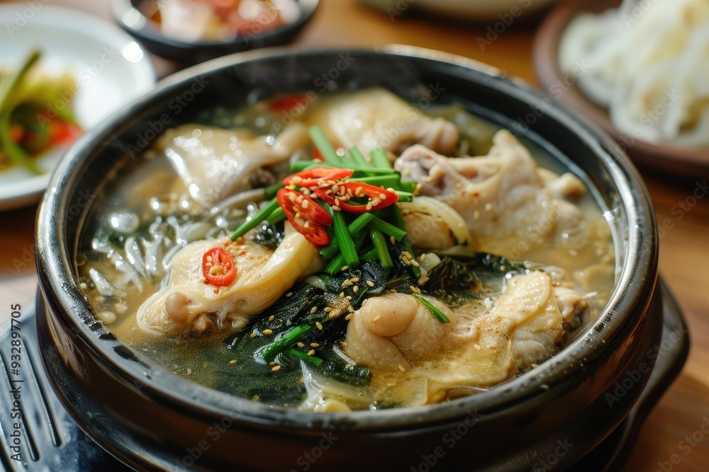 Jeonbok Samgyetang a traditional Korean soup Jeonbok Samgyetang a traditional Korean soup