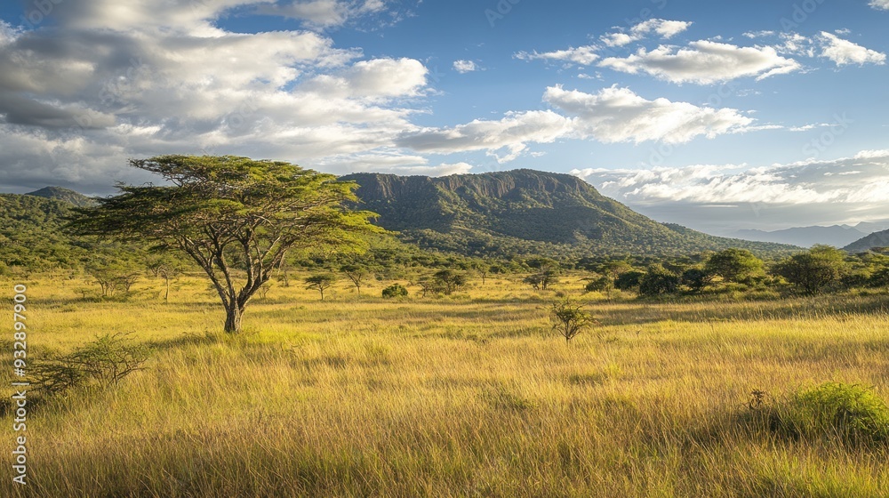 Obraz premium Savannah Landscape with Mountains in the Background
