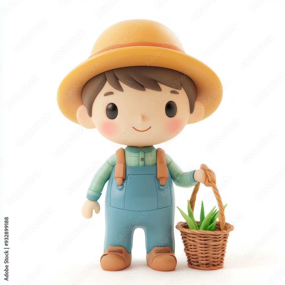 Adorable Clay Farmer Character in 3D with Kawaii Style on White Background, Generative Ai Adorable Clay Farmer Character in 3D with Kawaii Style on White Background, Generative Ai