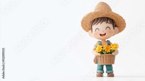 Adorable Clay Farmer Character in 3D with Kawaii Style on White Background, Generative Ai 