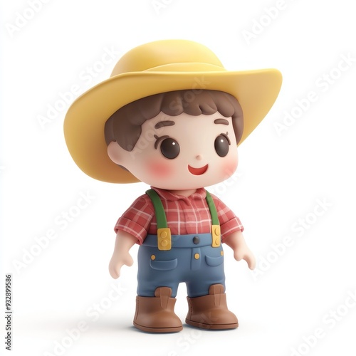 Adorable Clay Farmer Character in 3D with Kawaii Style on White Background, Generative Ai 