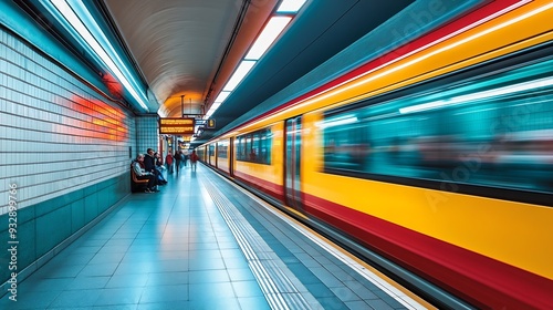 Metro station on eberswalder street old metal station construction Two trains just arriving at the station in motion blur Public transport in berlin many people and efficient rtranspor : Generative AI