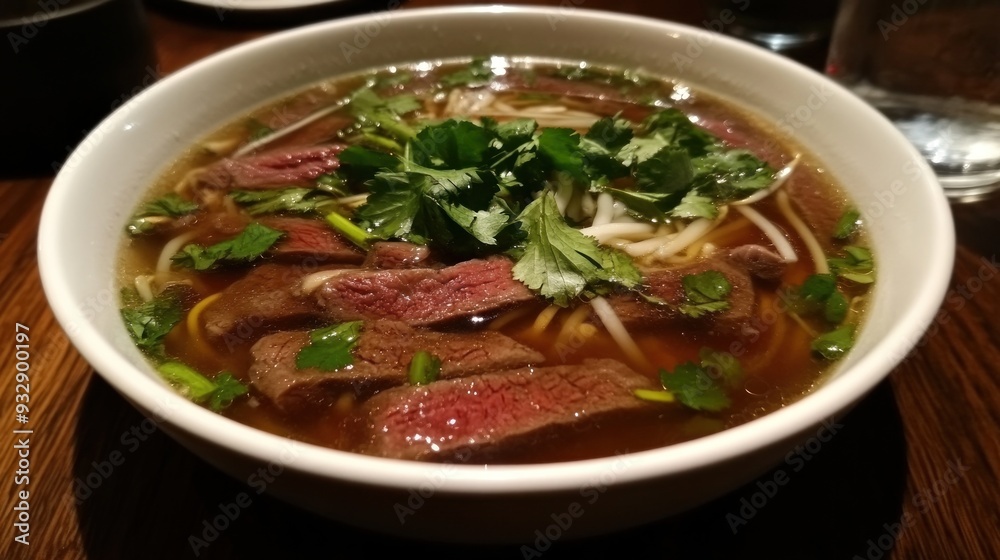 Wagyu beef pho with tender slices of beef, fresh herbs, and rice noodles in a flavorful broth . --ar 16:9 --v 6.1 Job ID: 7f9a995b-9181-44e1-9d7a-1baa7b749962 Wagyu beef pho with tender slices of beef, fresh herbs, and rice noodles in a flavorful broth . --ar 16:9 --v 6.1 Job ID: 7f9a995b-9181-44e1-9d7a-1baa7b749962