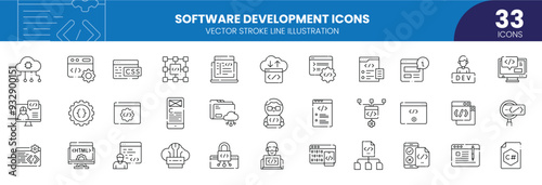 Software development icons. Stroke line icons set. Premium quality. Simple thin line design. Modern outline symbols collection, vector illustration photo