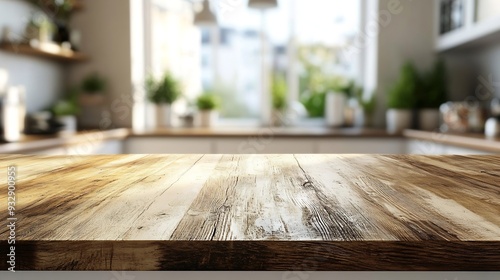 kitchen table background wood counter top on blur of white clean abstract home interior with bokeh  used for display or montage your wooden for dining background table banner   Generative AI
