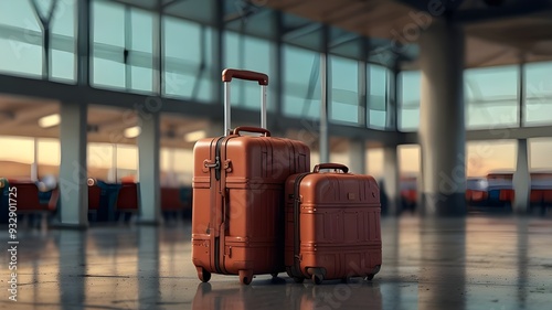 Suitcases in airport. Travel concept. 3d rendering