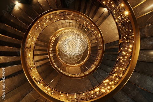 Luxurious hotel bvlgari with a stunning golden spiral staircase chandelier photo