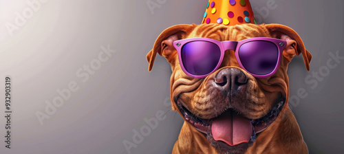 Happy Dog Wearing Pink Sunglasses