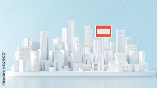 3D minimalist cityscape with for sale signs, showcasing urban housing demand