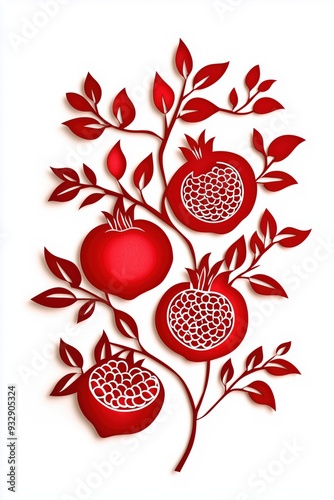 Beautiful Rosh Hashanah Papercut Art with Pomegranate, Apples, and Honey â€“ Intricate Design, Elegant White Background, Perfect for Jewish New Year Celebrations and Holiday Greetings