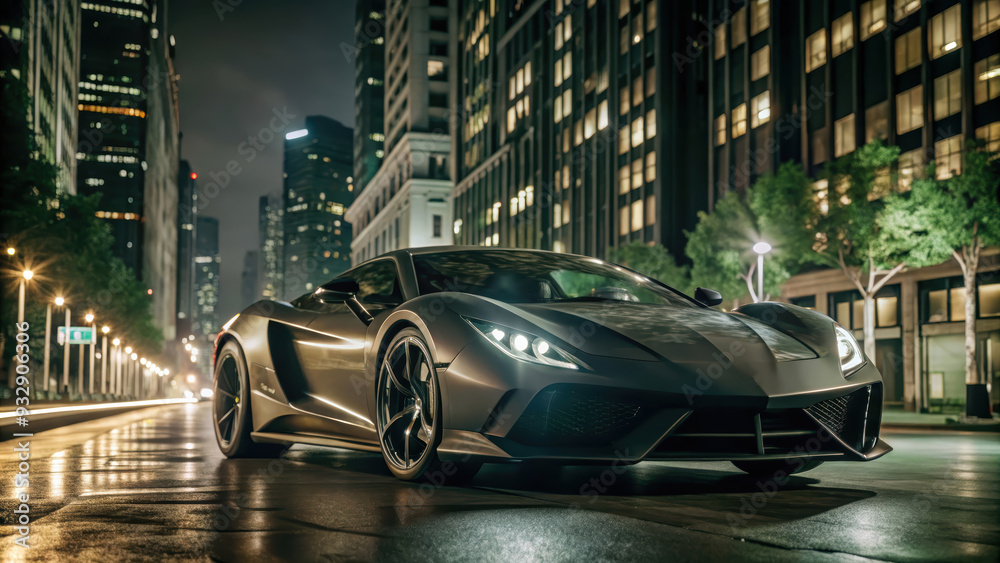 Luxury Sports Car in City at Night Luxury Sports Car in City at Night