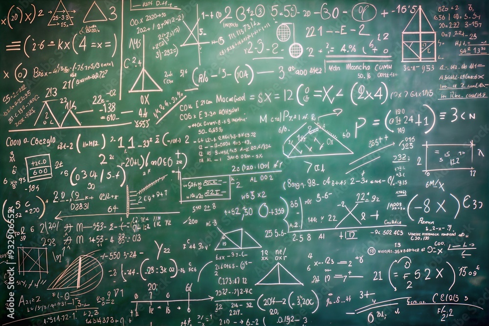 Chalkboard Full of Math Equations, Green Background, Academic Theme Chalkboard Full of Math Equations, Green Background, Academic Theme