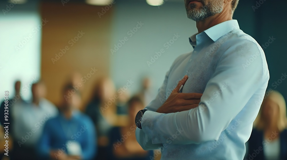 Fototapeta premium Businesspeople presentation and meeting with applause discussion and support for workshop Group training and collaboration for success brainstorming and winning for creative business r : Generative AI