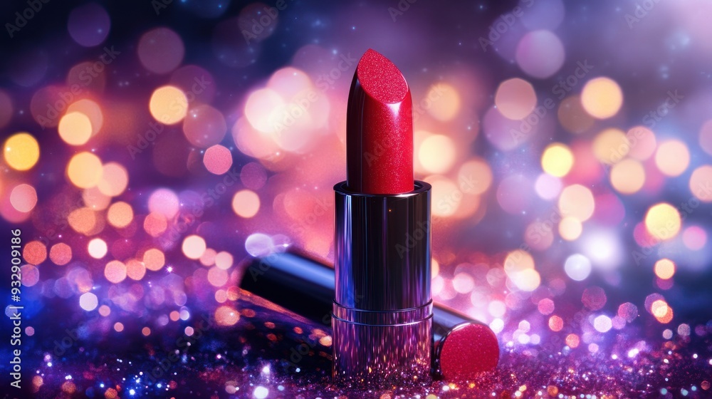 Red Lipstick on a Glittery Background Red Lipstick on a Glittery Background
