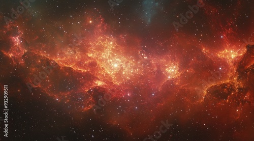 Luminous Red Nebula With Dense Gas Clouds in Deep Space