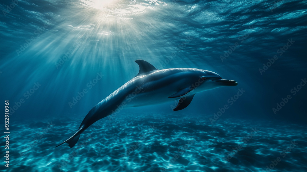 Fototapeta premium dolphin swimming gracefully underwater,