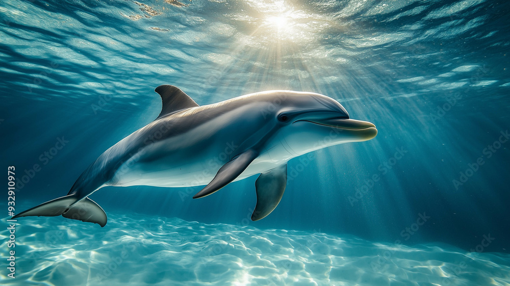 Fototapeta premium dolphin swimming gracefully underwater,