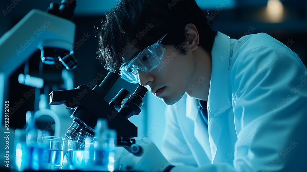Scientist analyze biochemical samples in advanced scientific laboratory Medical professional use microscope look microbiological developmental of viral Biotechnology research in scienc : Generative AI Scientist analyze biochemical samples in advanced scientific laboratory Medical professional use microscope look microbiological developmental of viral Biotechnology research in scienc : Generative AI
